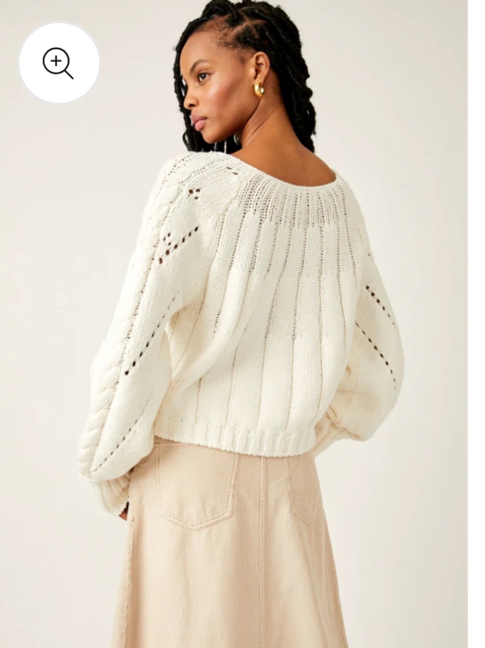 Free People Sandre Pullover Cream Cable Knit Cropped Sweater - Picture 2 of 8